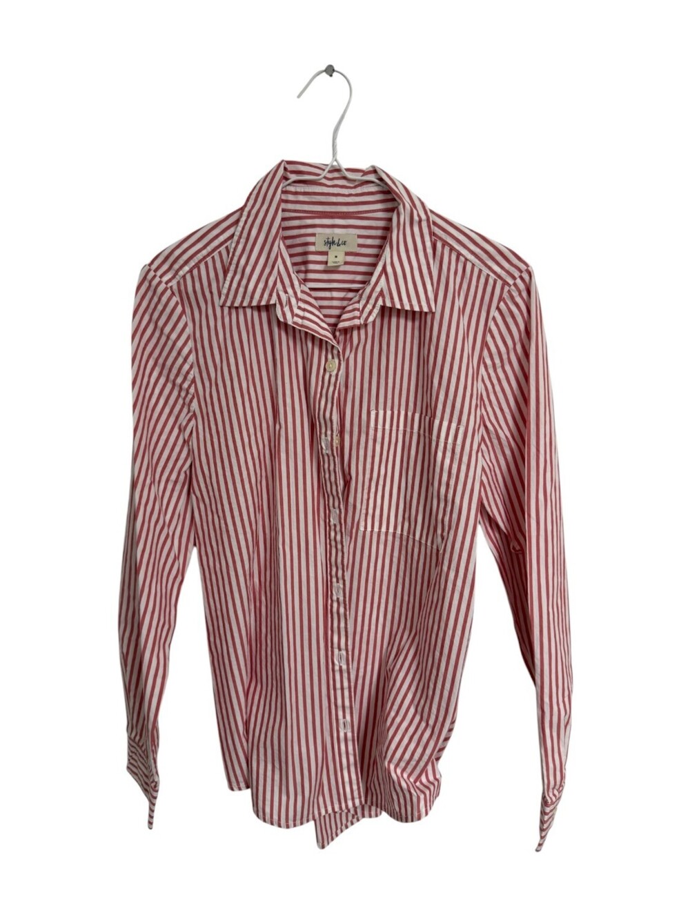 style&co Medium Red and White Striped Button-Up Shirt Coastal Grandmother Chic